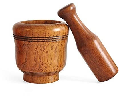 ISCBAFYX Neue zerstoßene Knoblauch-Küchengeräte, Glasmörser, Holzmühle, rund, glatt, handpoliert, Stößel, Mahlen, Kräuter, Gewürze, Körner, Pfeffer