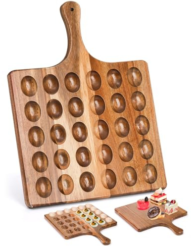 Okllen Bandeja reversible de madera para huevos rellenos con asa, bandeja de madera de acacia para huevos de charcutería, soporte para huevos rellenos de 30 agujeros, 17 x 13 pulgadas