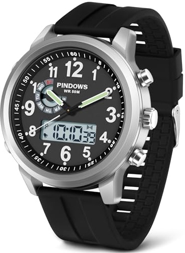 PINIDOUS Men Watches for Men's Military Digital Watches Analog Quartz Waterproof Watch Sport Outdoor Multifunctional Stainless Steel Classic Stylish Fashion Casual Business Wristwatch
