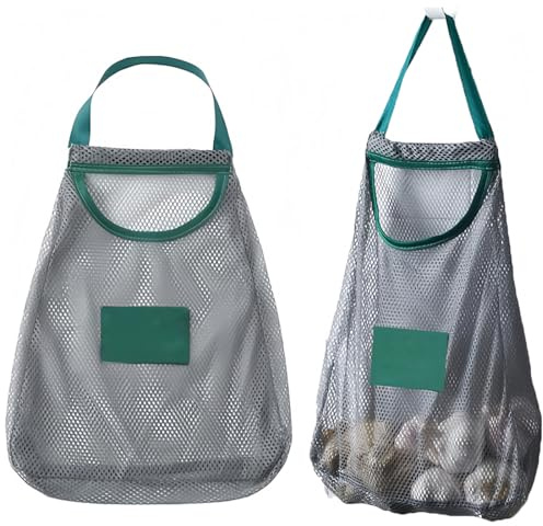 FKWKUW 2 Stück Aufhängen Netz Gemüsebeutel, Wiederverwendbare Netz Einkaufstasche Zum Aufhängen, Portable Debris Beutel, Umweltfreundlich Waschbar Obstbeutel Netzbeutel Für Zwiebeln, Kartoffeln, Gemüs