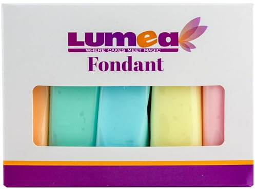 Dekozauber24 Fondant icing multipack, 5 pastel colours, 100g (3.5oz) rolled fondant per color, for cakes, cupcakes and figurines in pastel coloured green, blue, pink, peach and yellow (PASTEL)