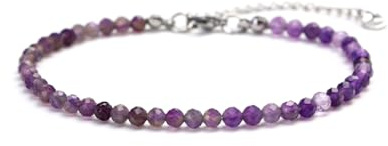 Kim Johanson® Damen Fußkettchen mit echten Natursteinen in Silber I Naturstein Fußkette mit 4mm Edelstein Perlen I Wasserfest | Boho Schmuck für Frauen | Verstellbar