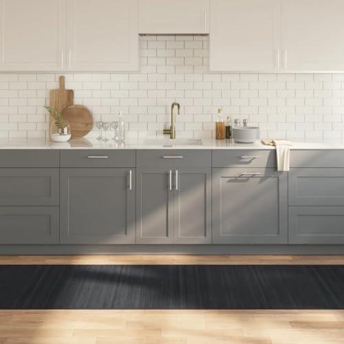 Sufrk Rechteckiger Teppich Grau 80 x 500 cm aus Bambus-Teppich Bambus-Teppich Holz rutschfeste Matte Läufer Bambusmatte Küche Bad