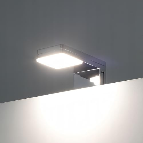maolo Lampada LED per Specchio Bagno – Design Moderno, Luce Naturale 4000K, IP44 Resistente all'Acqua, Montaggio Diretto su Specchio o Mobile, CRI ≥80, Facile Installazione (Argento, 3W)