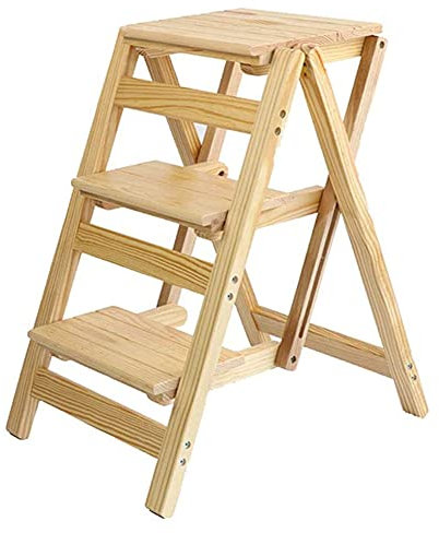 Sgabello pieghevole in legno con piedini antiscivolo, multiuso, per cucina e uso domestico