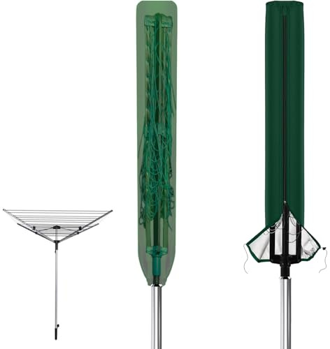MOLHEM Rotary Washing Line Cover 165x16cm - Waterproof Zip-Close Shelter for Garden Dryers & Airers | UV-Resistant Small Parasol Design(Green)