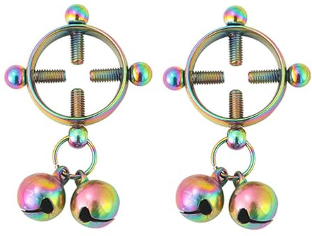 2Pcs Round Bells Fake Nipple Rings for Women Stainless Steel Minimalist Punk Non Piercing Nipple Rings Silver Ball Bell Drop Dangle Adjustable Fake Nipple Piercing Jewelry (Colorful)
