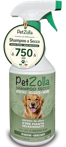 Shampoo secco per cani senza risciacquo 750 ml Idrata e igienizza, Shampoo a secco per cani naturale con olio di neem, argan e timo, sicuro anche per cuccioli - Made in Italy