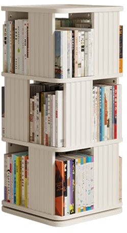Generisch 360° drehbares Bücherregal aus Holz, drehbarer Bücherturm mit bodenstehendem Ausstellungsregal, quadratisches Eck-Bücherregal-Organizer für kleine Räume, Schlafzimmer – Weiß, 3 Ebenen, 45,7