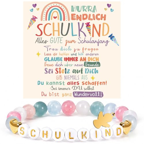 iZoeL Einschulung Geschenk Mädchen Schutzengel Armband Schultüte Füllung | Schulkind Geschenk Mädchen, Schutzengel Armband, Glücksbringer Grußkarte Geschenkbox, Schultüte Füllung zum Schulanfang