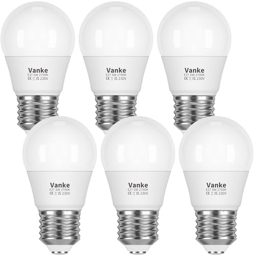 Vanke E27 Screw LED Bulb, Warm White 2700K, 6W(40W Equivalent), Pack of 6 | Edison Screw Bulb, ES G45 Golf Ball Light Bulbs, 470 Lumen, Non-Dimmable, No Flicker, 45x84mm