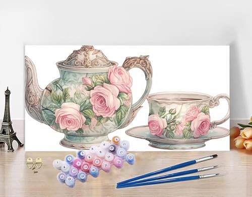 Large Paint by Numbers for Adults Tea Set Paint by Numbers Flower 100X220cm Color Canvas, Acrylic Oil Hand Art Crafts Kits Beginner, DlY Hobbies for Adults Women Gifts, Room Decor,Gifts for Men N5-908