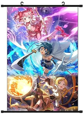 Zhongkaihua Anime Poster Kaname Madoka/Akemi Homura/Mami Tomoe Figure Anime Scroll Posters Painting, Fabric Wall Art Scroll Hanging Decorations 40 * 60CM