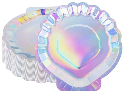 CEILIWEN 25-pack silver snäckskal papperstallrikar (23 cm/9 tum) – iriserande festservis för Under The Sea tema, födelsedag, baby shower, sjöjungfru eller havstema firanden (23 cm)