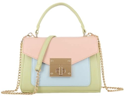 Purple Possum® Bolso de mano con asa superior para mujer, diseño de bloques de color, color verde lima, rosa, azul, de piel sintética, verde, verde claro, salvia, verde salvia, verde pálido, lima