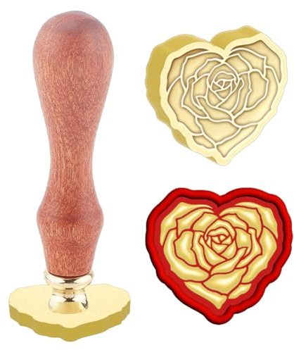 Hobbspring 3D Rosenwachs Siegel Stempel Herzförmige Blumen Siegelwachs Stempel 25x23mm Abnehmbarer Messingstempelkopf Mit Holzgriff Für Schulanfang Geschenk zum Valentinstag Zurück zur Schule