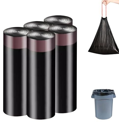 90 PCS Bin Bags 30-50L Bin Liners Black Drawstring Biodegradable Trash Bags with No-Tear Feature, Durable & Leak-Proof Waste Bags, 60x70cm Biodegradable Rubbish Bags for Multi-Scene Use