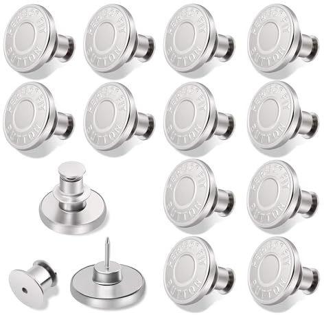 Knöpfe ohne Nähen, Jeansknopf Hose Enger Machen Clip (Dunkel Silber) | 17mm Metall Druckknöpfe Ersatz Hosenknopf für Hosenbund Verkleinern Button, 12 Stück