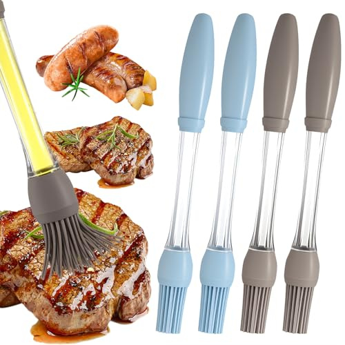 4 Pcs Silicone Pastry Basting Brush, 9 Inch Heat Resistant Oil Brush, Press to Absorb Oil for Cooking, Baking, Meat, Barbecue, Grilling for Home Or Outdoor Use
