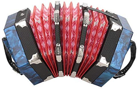 Tissting 20-Akkordeon Konzertina, Professionelles ABS-Instrument mit Verstellbaren Armriemen und Tragetasche für Kinder/Erwachsene Musikausbildung (Blau)