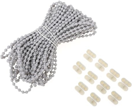 FUNOMOCYA Cadena De Bolas para Persianas Enrollables 10 M con Conectores De Plástico Pom Extensión Ajustable Y Corte Fácil para Cortinas Estores Y Ventiladores De Techo