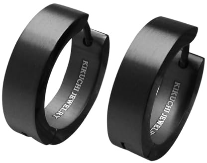 Kikuchi Ohrringe Titan Stäbchen + Edelstahl Hoop Klapp Creolen Matt Schwarz Gebürstet Kantig Ø 12-18 mm 8 Größen für Damen Herren