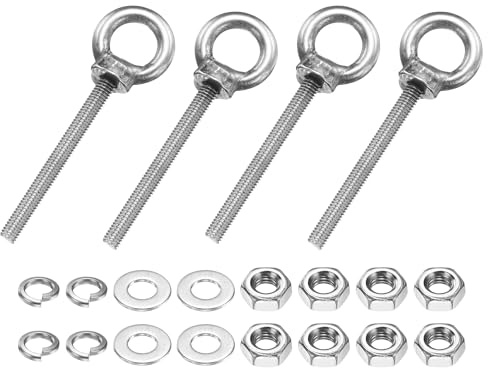 PATIKIL Bulloni con occhiello M3 x 30 mm, 4 pezzi in acciaio inox 304, set di anelli filettati con occhiello per spalla con dadi e rondelle per amache, articolo argento