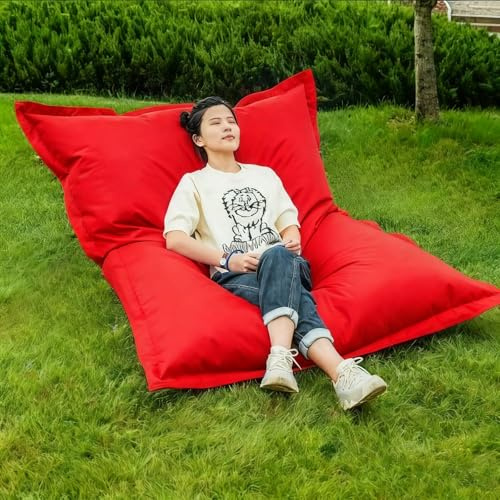 KBZSlyn Funda de Saco de Bolas para Exterior e Interior (Sin Relleno) Sofá Puff Perezon - Tapiz Impermeable para Tumbona Tatami Sofá Cama Asiento para Suelo de Salón y Dormitorio(Red,140x180cm-cover)