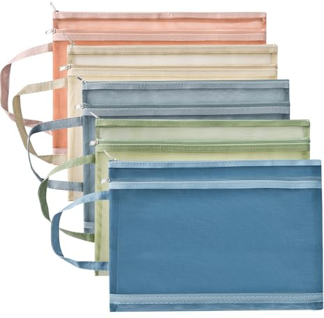 Ipow Borsa a rete A4 a 2 Scomparti con chiusura lampo, 5 Sacchetti portatili, Astuccio Portaoggetti in Rete per Costruzioni, Puzzle, Giocattoli, Scuola, Ufficio, Viaggio