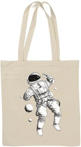 Astronaut Suit Floating In Space Natural Cotton Tote Bag White