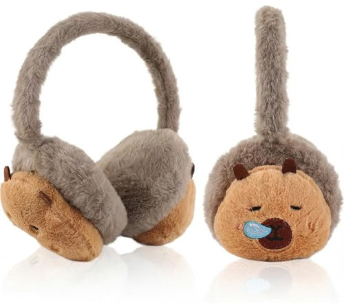FYting Öronvärmare barn flickor, öronskydd barn vinter, mjuk öronvärmare, justerbar huvudomkrets, till jul, födelsedag, semestergåva (rosa jordgubb), capybara sabbert, M
