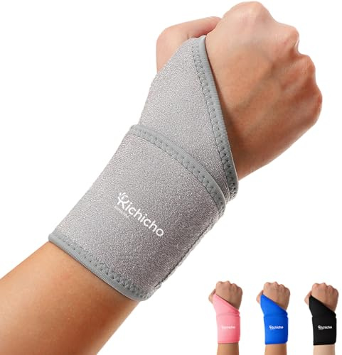 kichicho handledsstöd (bärbart med båda händer), lätt handledsstöd, handledsbandage vid senantändning, mjuk tumöppning, bredare handledsdesign för sport, arbete och sömn (grå)