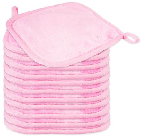 Lot de 12 lingettes démaquillantes en microfibre - Réutilisables, lavables, ultra douces - Pour tous les types de peau - Pour tous les types de peau - Rose