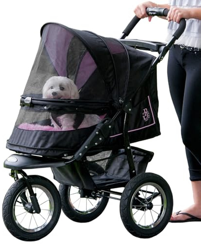 Pet Gear No-Zip NV Pet Stroller for Cats/Dogs, Zipperless Entry, Easy One-Hand Fold, Gel-Filled Tires, Plush Pad + Weather Cover Included, Pink Diamond