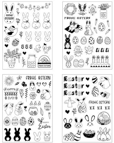 CFEWV 4 Motive Rub On Transfer Aufkleber für Ostern, Osterdeko mit Eiern und Hasen, DIY Abziehbilder für Fenster Glas Holz Möbel Basteln Scrapbooking Geschenkidee.