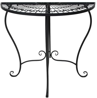 DELUKE Balkontisch Philip - Eisen, Schwarz, 80x40x71cm | Gartentisch Balkon-Tisch Halbrunder Wandtisch Kleiner Tisch Terrassentisch Verandatisch