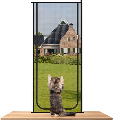 SPOKKI Cat Screen Door Net Curtain for Balcony, Reinforced Mesh Cat Door Screen with Zipper, Prevents Cats from Running Out, No Drilling Required, Fly Curtains for Living Room(80cm X 210cm) (Grey)