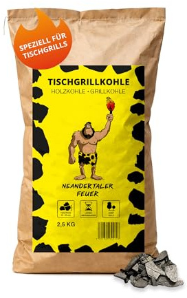 Neandertaler Feuer Tischgrillkohle Holzkohle Grillkohle – 2,5 kg Grill Kohle für Tischgrill Balkon Dutch Oven Minigrill BBQ | Grillholzkohle Buchenholzkohle Charcoal Barbecues | Restaurant Qualität