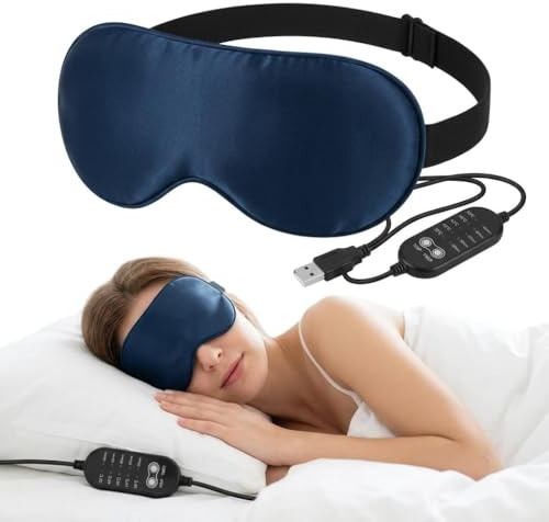 Heated Eye Mask, Electric USB Silk Eye Compress Heating Pad | 5 Timer Control& Adjustable Strap for Sleep, Dry Eyes, Blepharitis, Dark Circles and Puffy Eyes Light-Blocking Sleep Masks