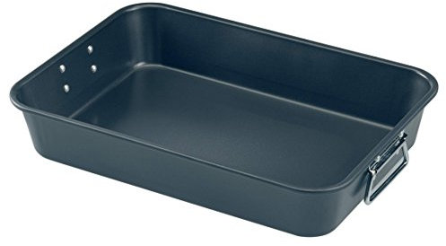 ELO Rostiera in Acciaio al Carbonio di Alta qualità con Rivestimento Antiaderente. Dimensione 40 x 28,5 x h 8,5 cm. Spessore 1mm Maniglie in Acciaio Inox