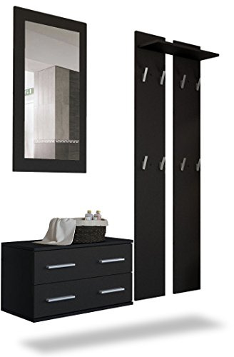 Vladon Garderobenset Garderobe Kioto, Made in Germany, Korpus in Schwarz matt/Front in Schwarz matt