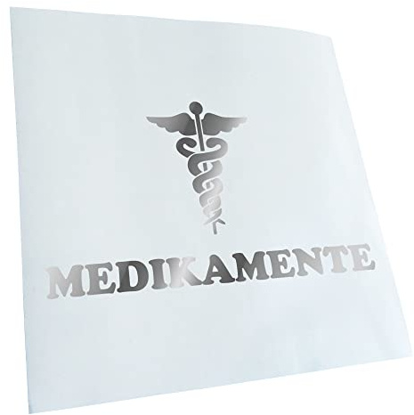 Kiwistar - Autoaufkleber - Medikamente Arzt Box Hinweis - Chrom - 18x10cm - Heckscheibe Auto Aufkleber wetterfest für Kfz LKW Mofa Truck - Sticker außen selbstklebend Tuning Zubehör für Fenster