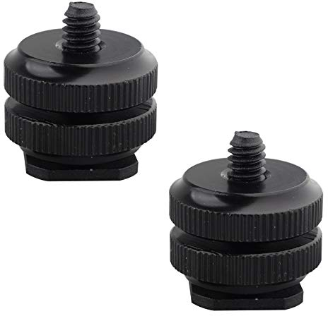 Jopto 2PCS Camera Hot Shoe Mount to 1/4-20 Tripod Screw Adapter Flash Shoe Mount Metal Hot Shoe Stand Standard Double Hot Shoe Holder Flash Holder Conversion Screw for DSLR Camera Rig