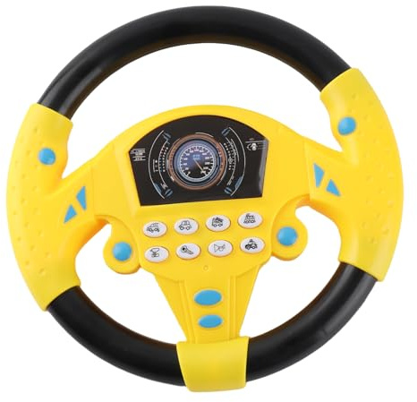 Tnfeeon Juguete de Volante para niños, Volante de simulación de Juguete con luz y Sonido de conducción Juguetes educativos para Infancia(Amarillo)