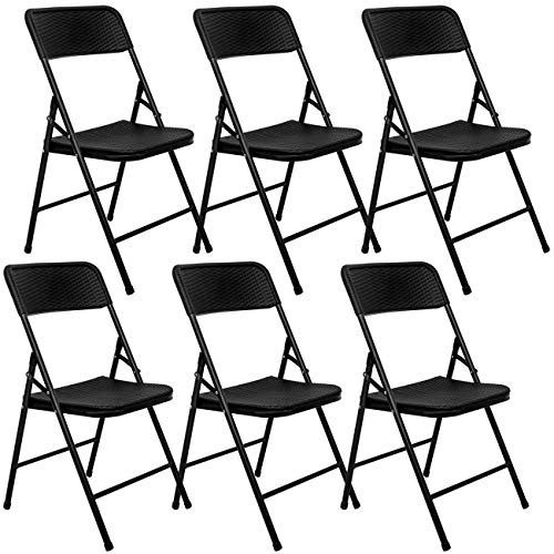 AMANKA 6er Set Klappstuhl Rattan Optik Schwarz - Gartenstuhl Klappbar - Faltbarer Balkonstuhl - Campingstuhl Wetterfest Stabil Faltbar Platzsparend - Kunststoff mit Stahlrahmen - Belastbar bis 150 kg