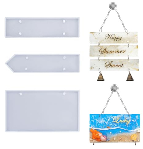 iSuperb 3PCS Résine Moules Silicone Rectangle Ornements Accrochants de Porte Cristal époxy DIY Bijoux Pendentif et Boutiques Artisanat de Porte Panneau de Bienvenue Signalisation (Rectangle)