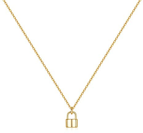MONOZO Lock Necklace for Women, 14K Gold Filled Padlock Lock Pendant Chain Necklace Girls Dainty Layered Lock and Key Choker Necklace Jewelry for Men