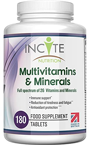 Incite Nutrition Multivitamin Tablets. 180 Vegan Tablets, 6 Month Supply. Daily Formula with 23 Vitamins & Minerals. Immune Support, Energy, Bone Health. Suitable for Vegetarians & Vegans