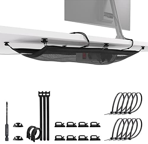 Under desk cable management tray - Flexible cable management under desk black - Finally desk cable tidy - Cable net black for under desk wire management - Ultimate Setup