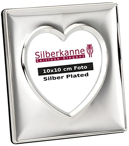 SILBERKANNE Herz-Bilderrahmen 14x14cm – Versilbert & Hochglanzpoliert – Für Foto 10x10cm – Premium Design inkl. edler Geschenkbox